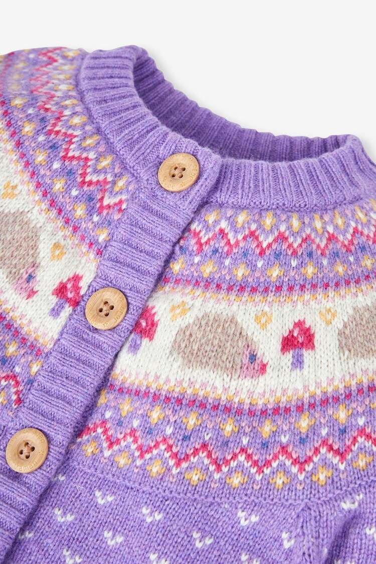 JoJo Maman Bébé Lilac Purple Hedgehog Fair Isle Cardigan - Image 2 of 3