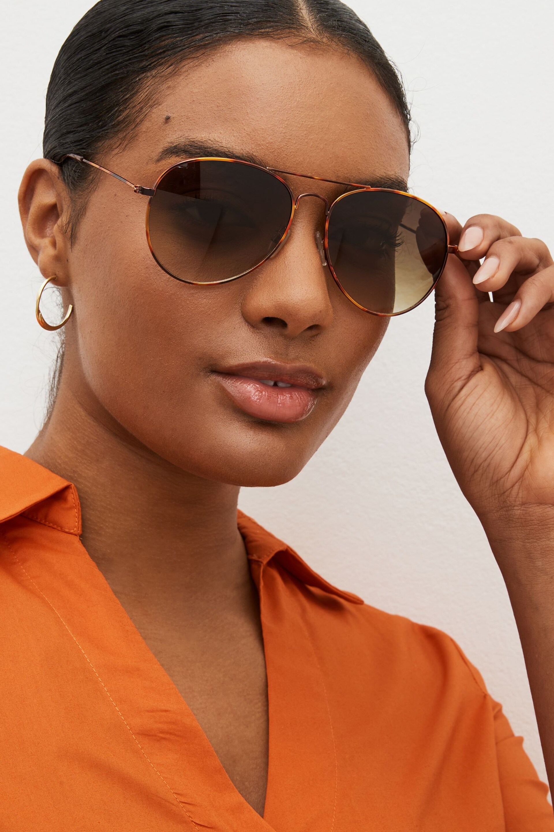 Tortoiseshell Brown Classic Aviator Style Sunglasses - Image 1 of 6