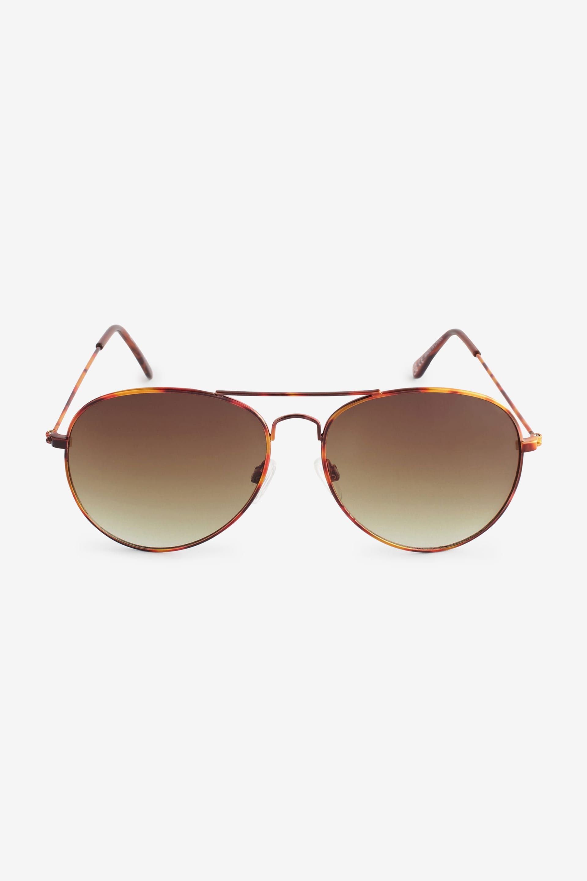 Tortoiseshell Brown Classic Aviator Style Sunglasses - Image 4 of 6