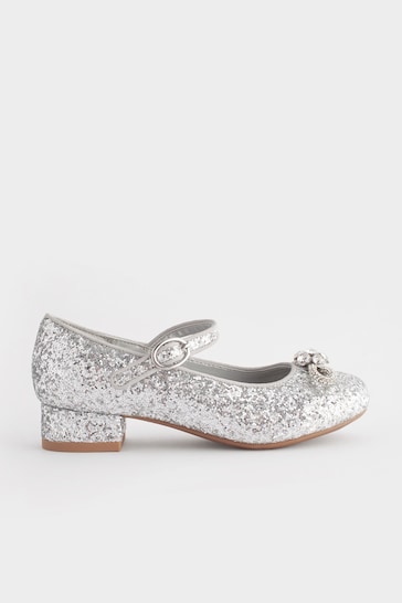Silver Glitter Bow Mary Jane Occasion Heel Shoes