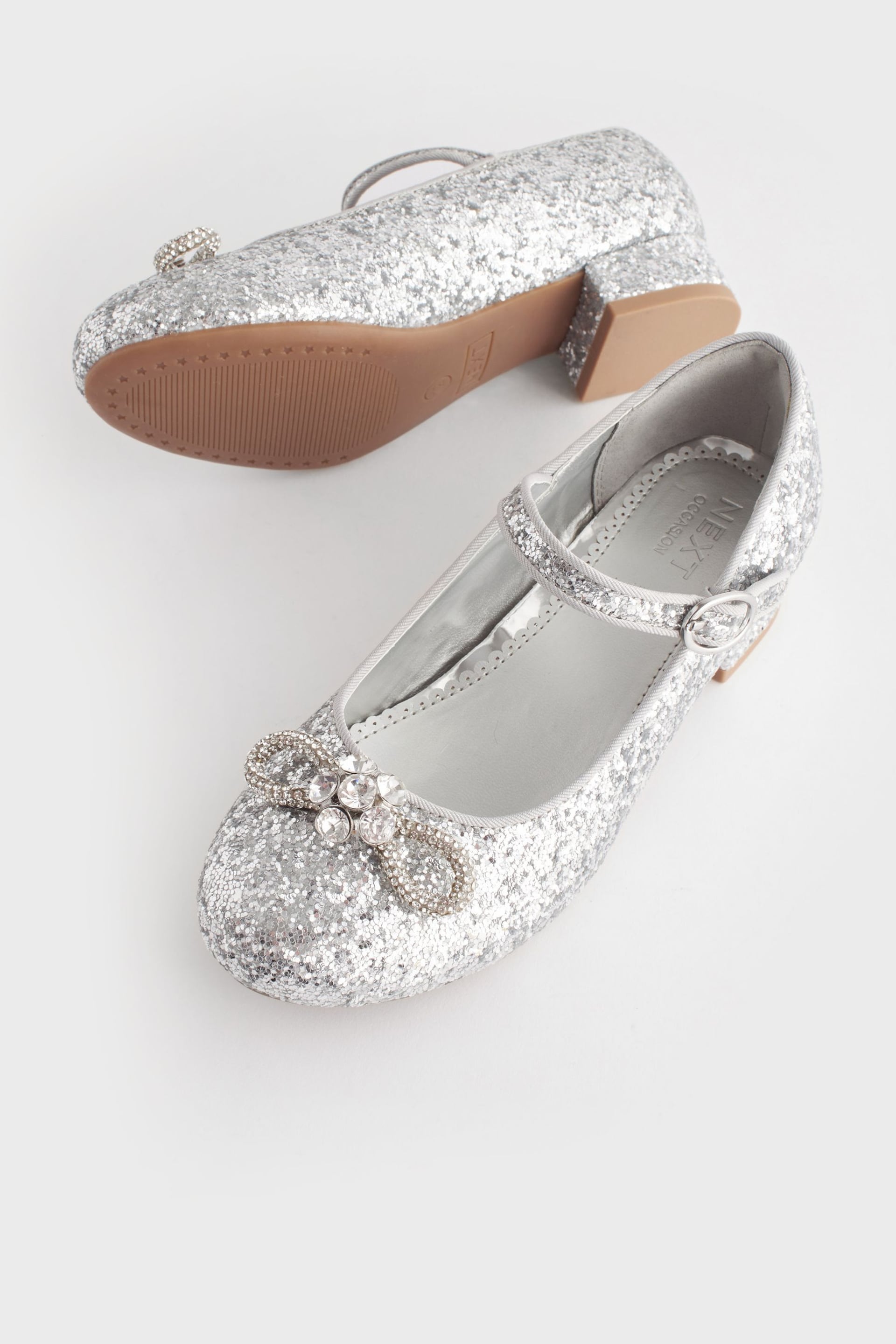Silver Glitter Bow Mary Jane Occasion Heel Shoes - Image 4 of 5
