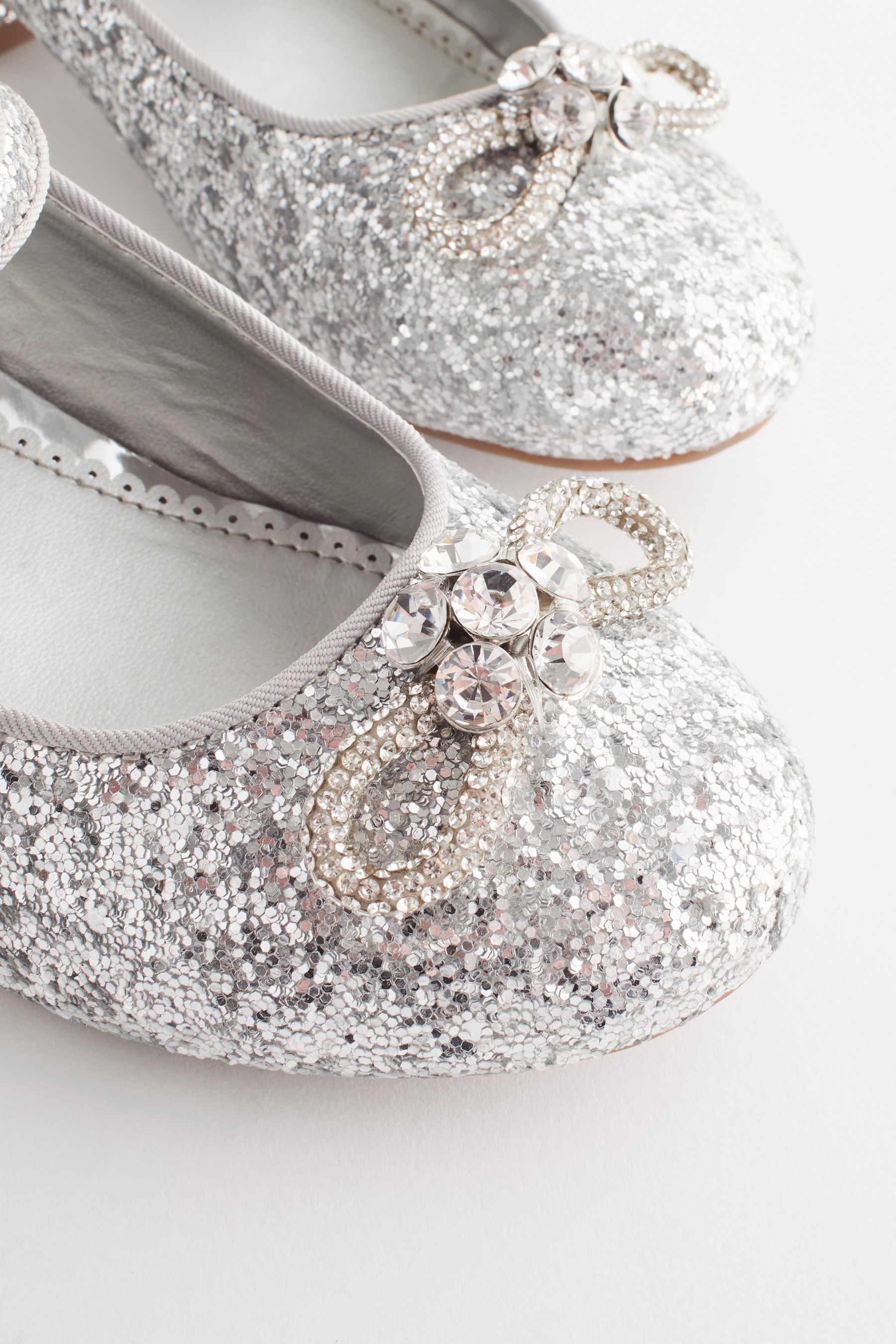 Silver Glitter Bow Mary Jane Occasion Heel Shoes