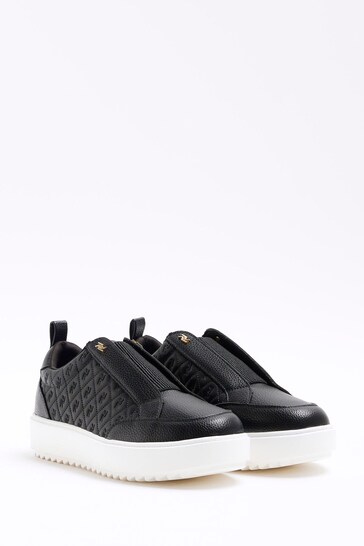 River Island Black Wide Fit Embossed Plimsole Trainers