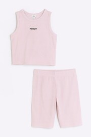 River Island Pink Girls Rib Tank and Cycle Set - Image 1 of 5