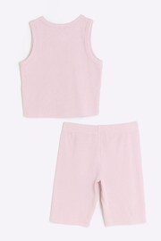 River Island Pink Girls Rib Tank and Cycle Set - Image 2 of 5