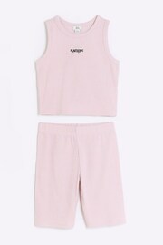 River Island Pink Girls Rib Tank and Cycle Set - Image 3 of 5