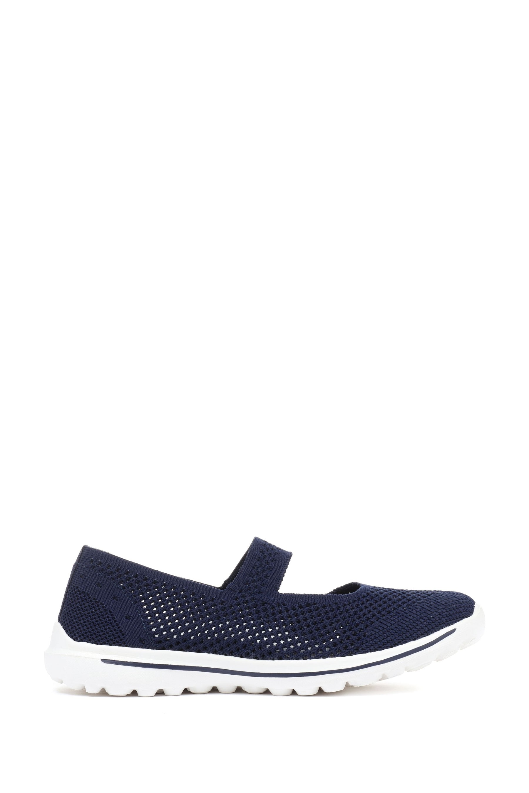 Buy Pavers Womens Navy Blue Wide Fit Stretch Mary Jane Trainers from Next Luxembourg