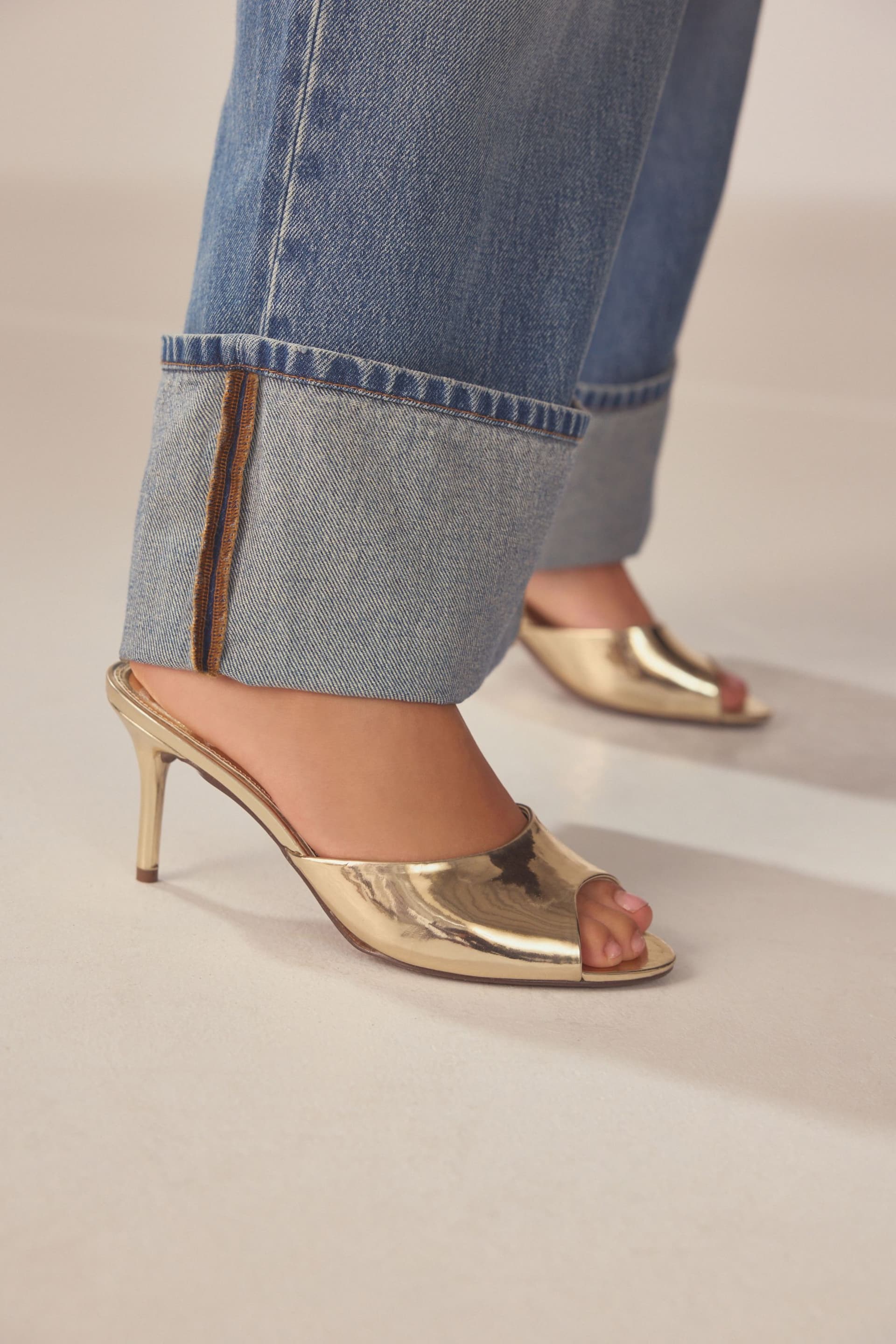 Gold Forever Comfort® Peep Toe Heeled Mules - Image 1 of 5