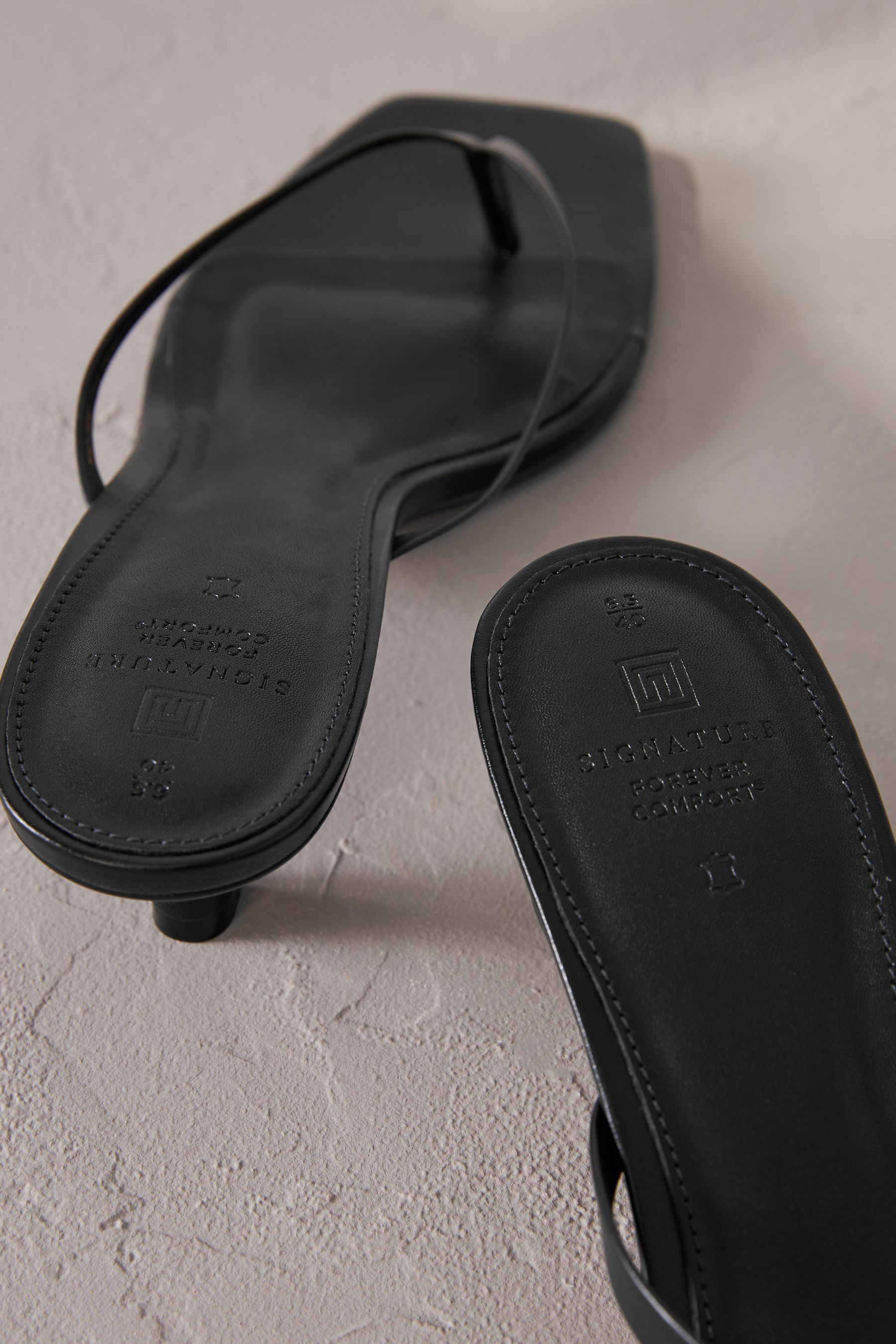 Buy Black Signature Leather Toe Post Heeled Mules from Next Canada