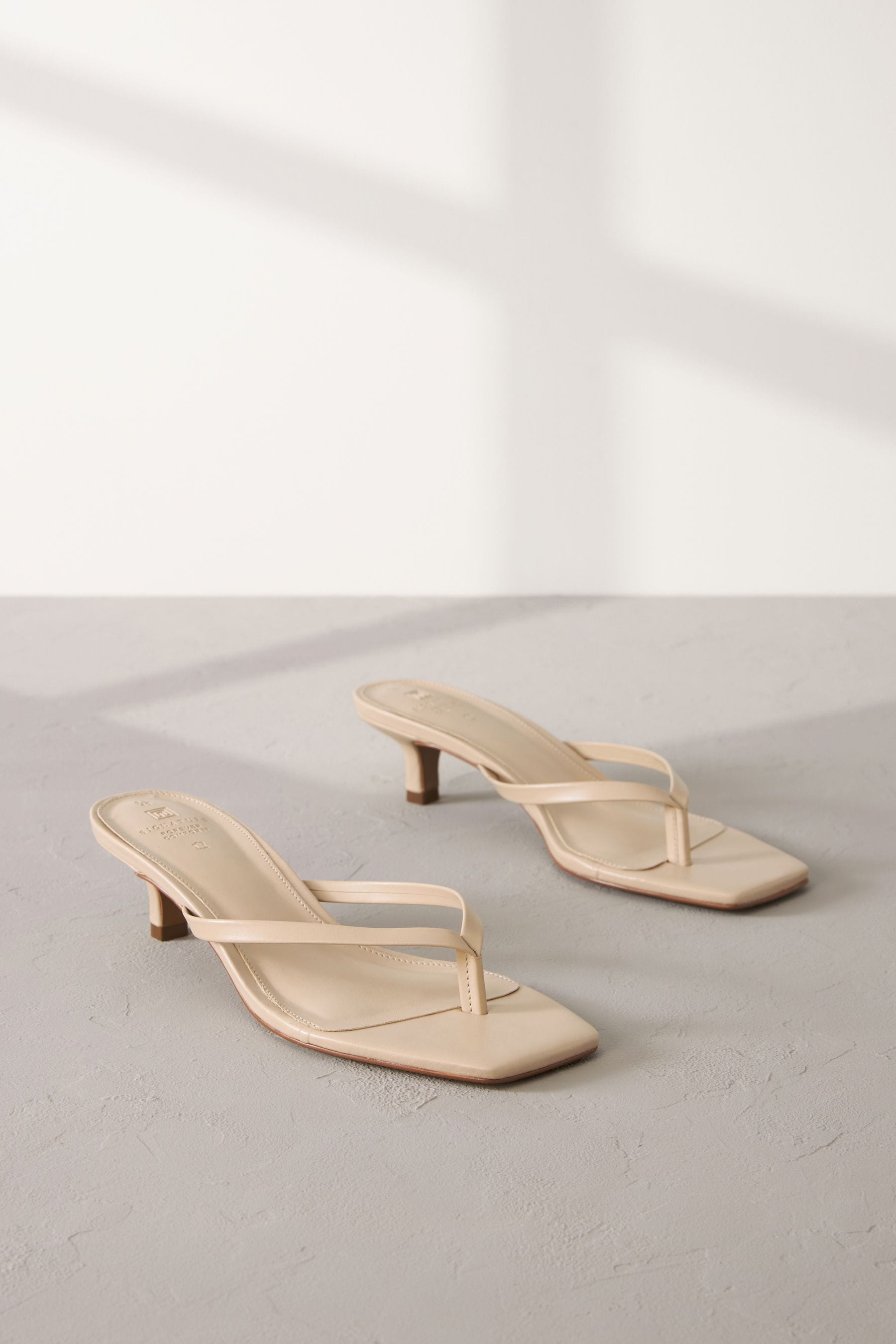 NEXT Camel Natural Premium Leather Toe Post Heeled Mules 5.5 EU38.5 Womens