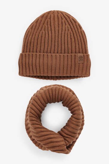 Rust Brown Knitted Snood and Hat Tape Set (1-16yrs)