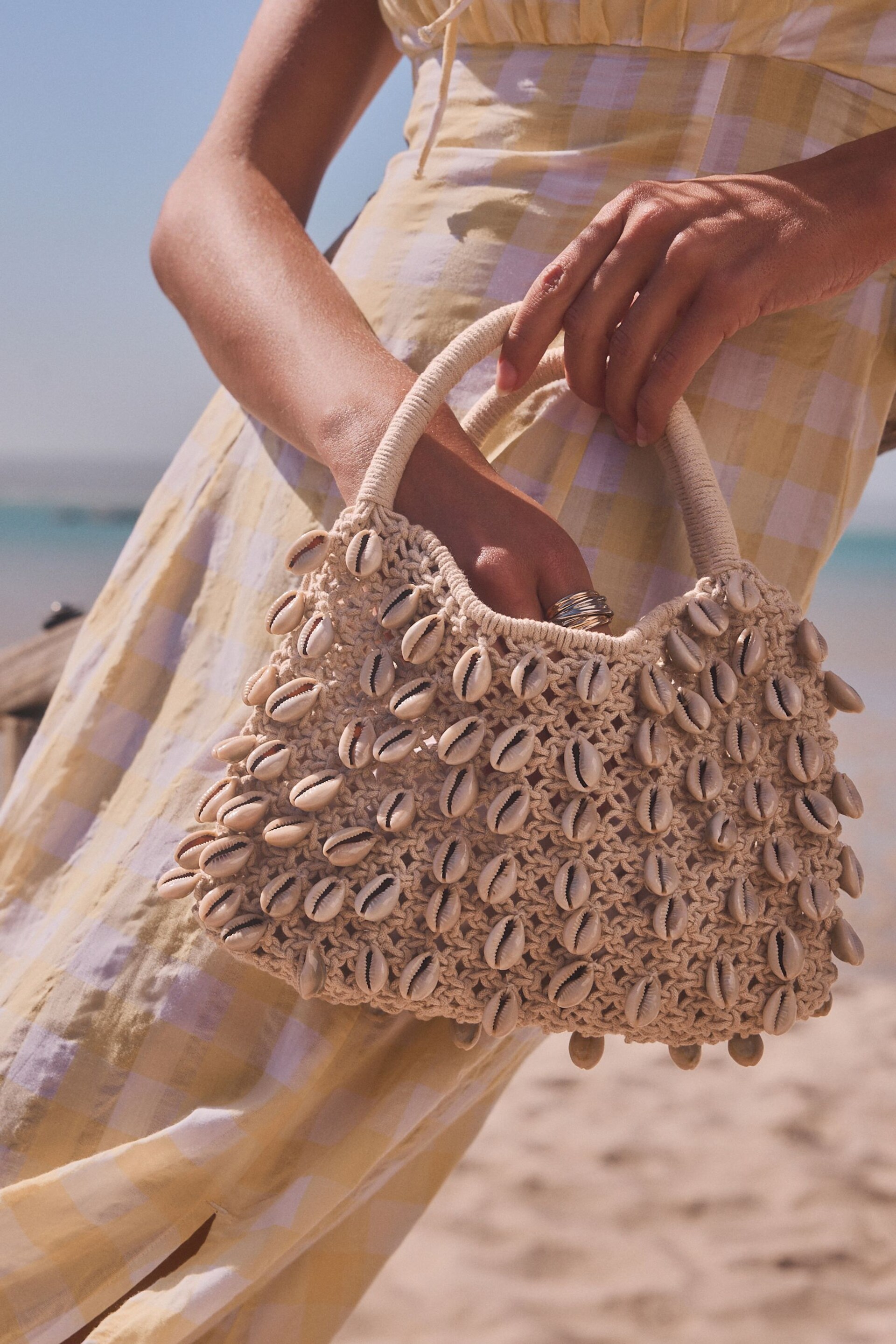 Natural Crochet Shell Handheld Bag - Image 1 of 9