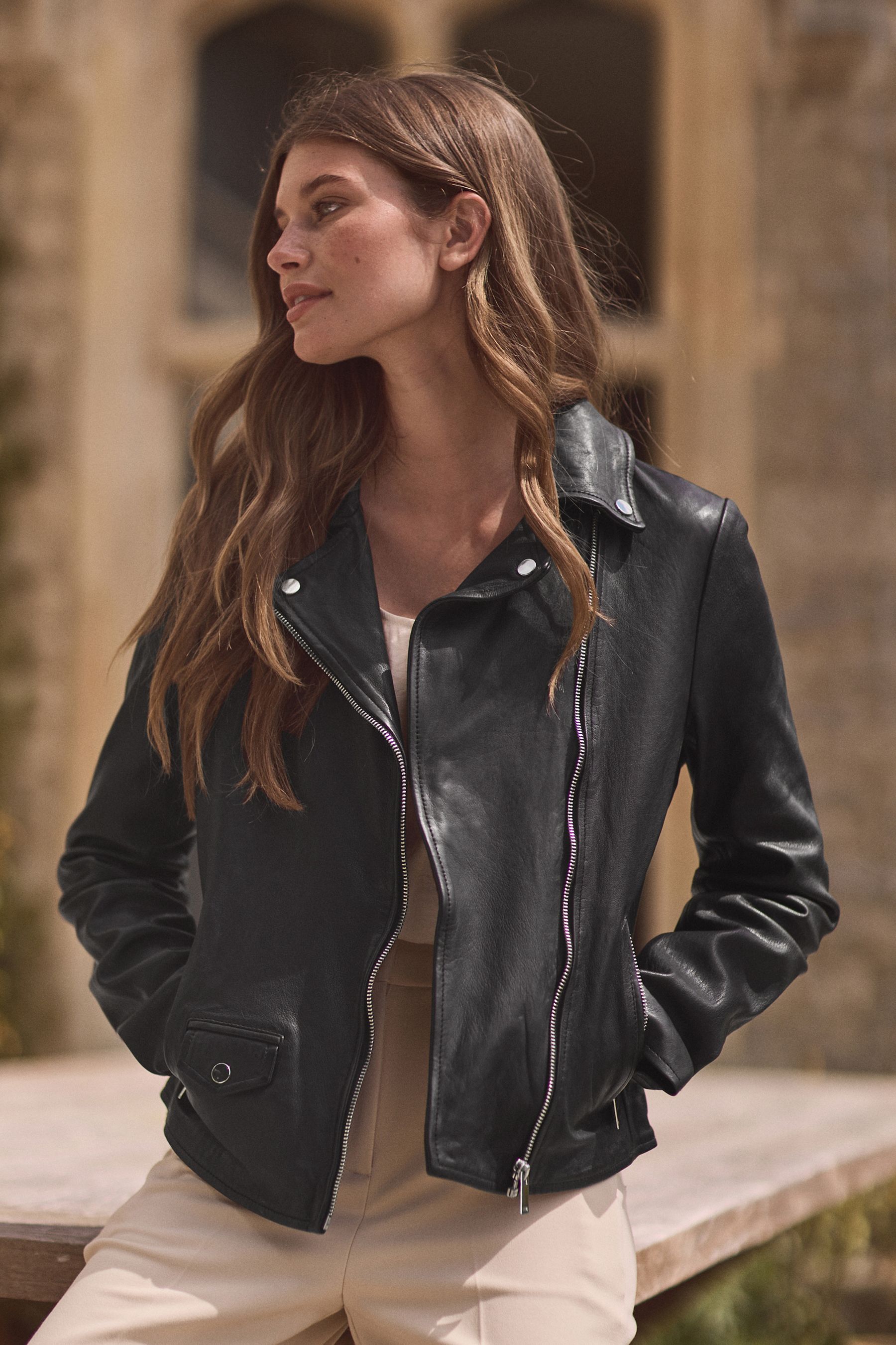 Buy Black Premium Genuine Leather Biker Jacket from Next Australia