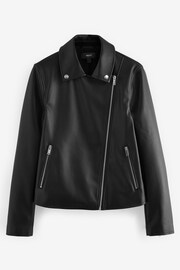 Black Faux Leather Biker Jacket - Image 6 of 9