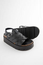 Black Leather Weave Flatform Wedge Sandals - Image 4 of 5