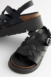 Black Leather Weave Flatform Wedge Sandals - Image 5 of 5