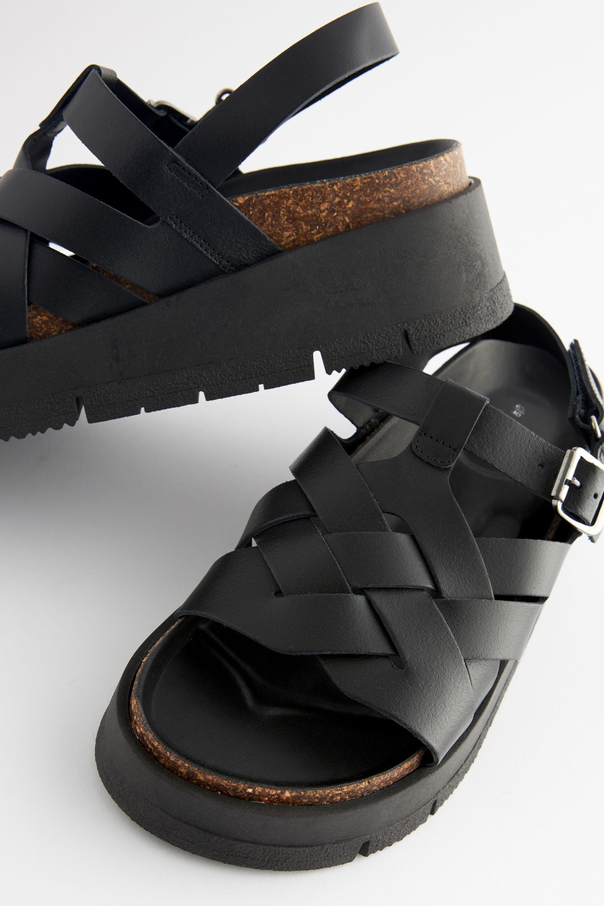 Black Leather Weave Flatform Wedge Sandals - Image 5 of 5