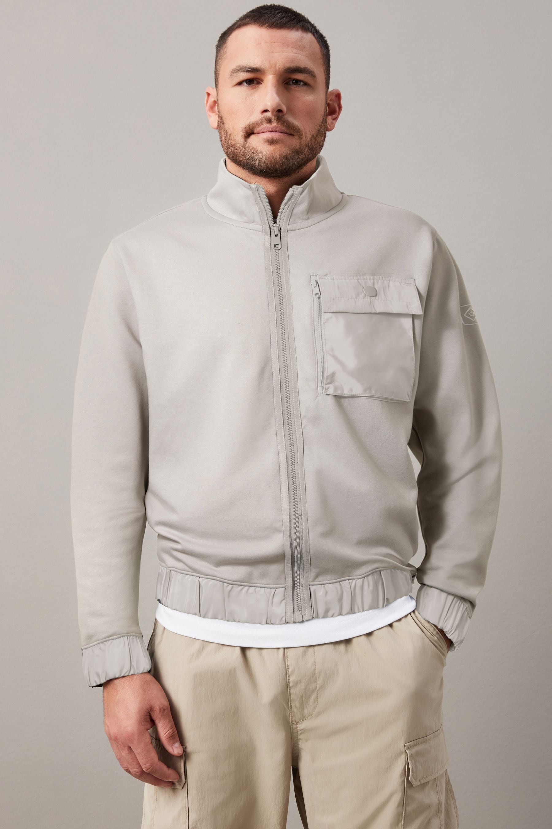 Buy Light Grey Non Hooded Utility Zip Through Jacket from Next Luxembourg