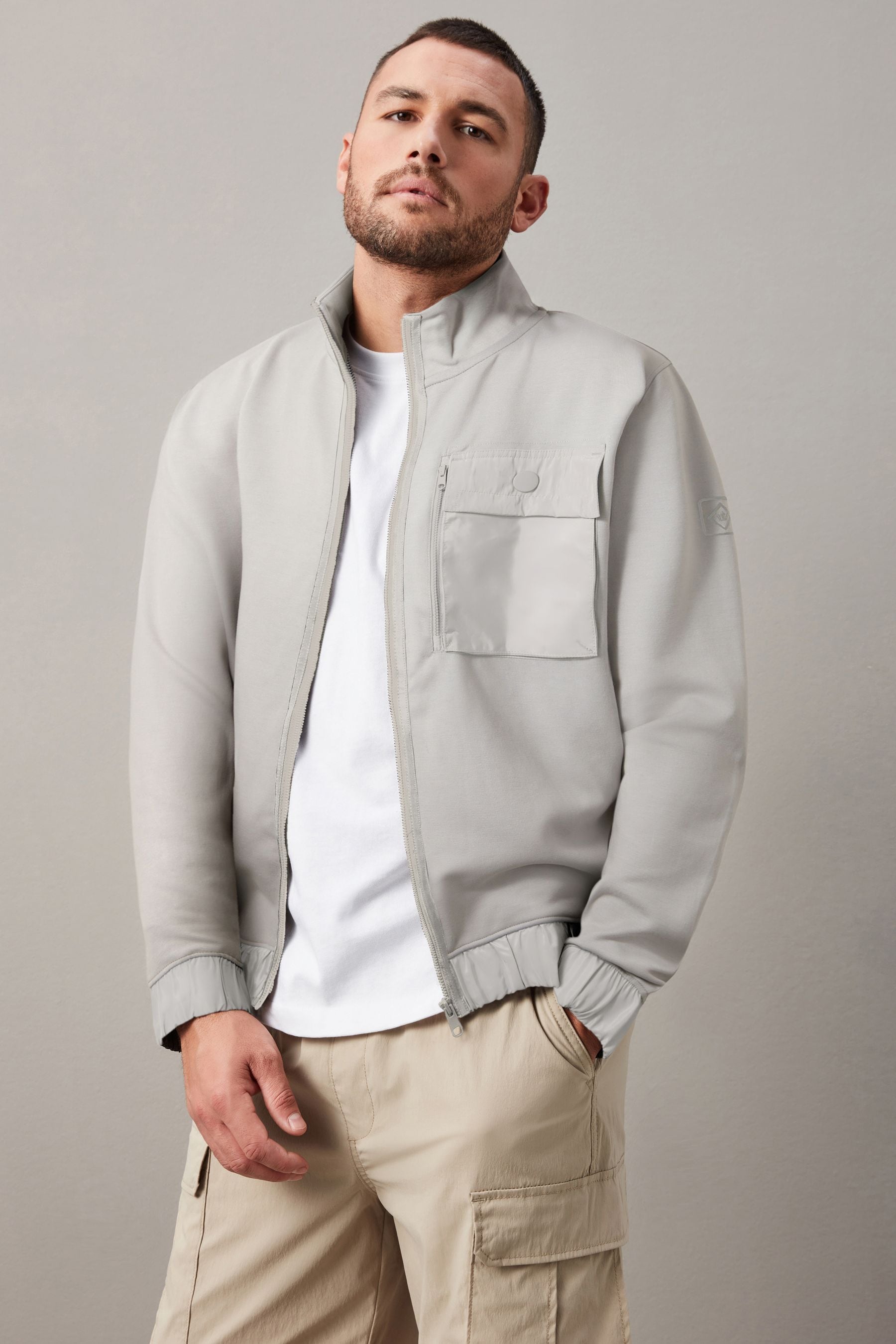 Buy Light Grey Non Hooded Utility Zip Through Jacket from Next Luxembourg