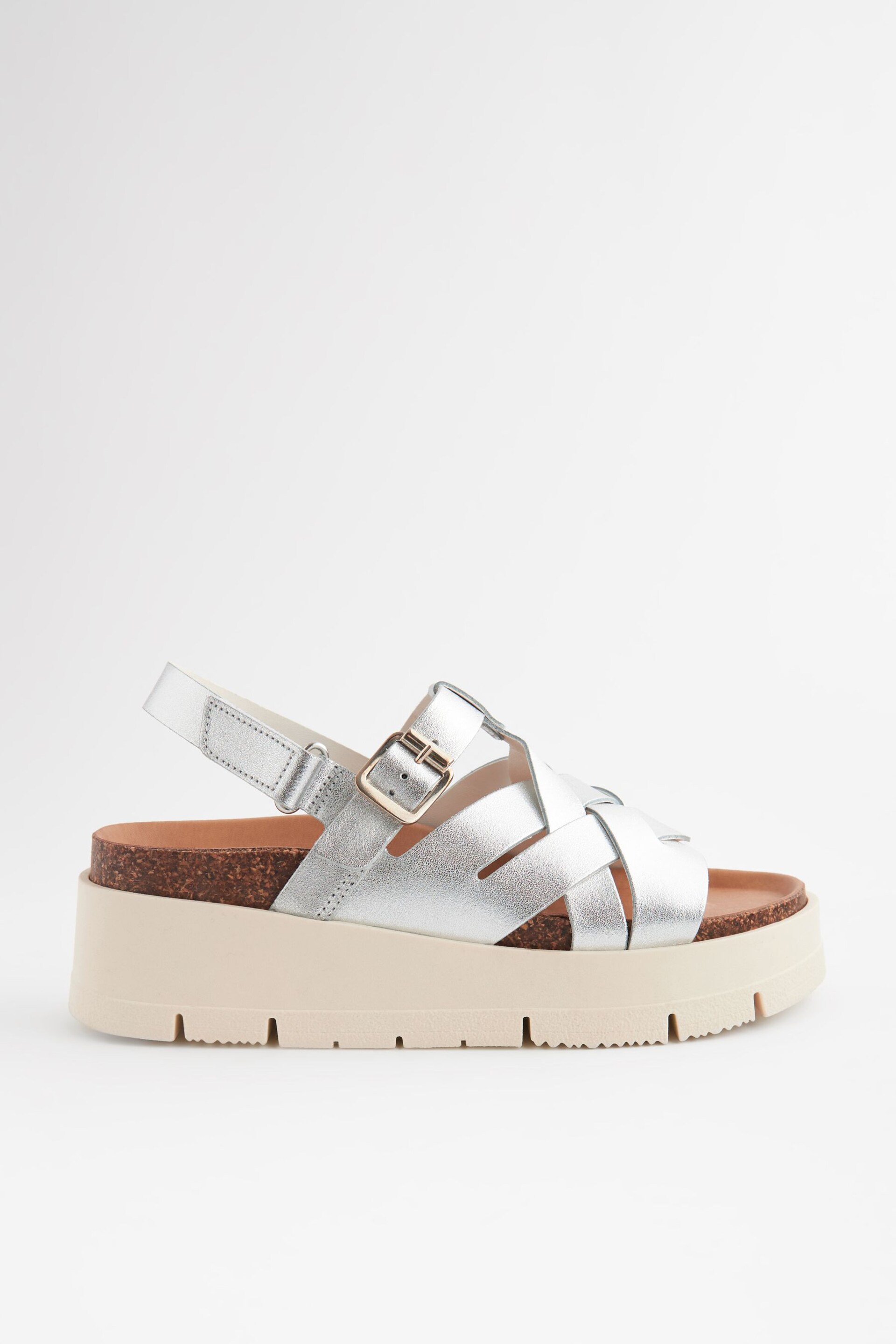 Silver Leather Weave Flatform Wedge Sandals - Image 2 of 5