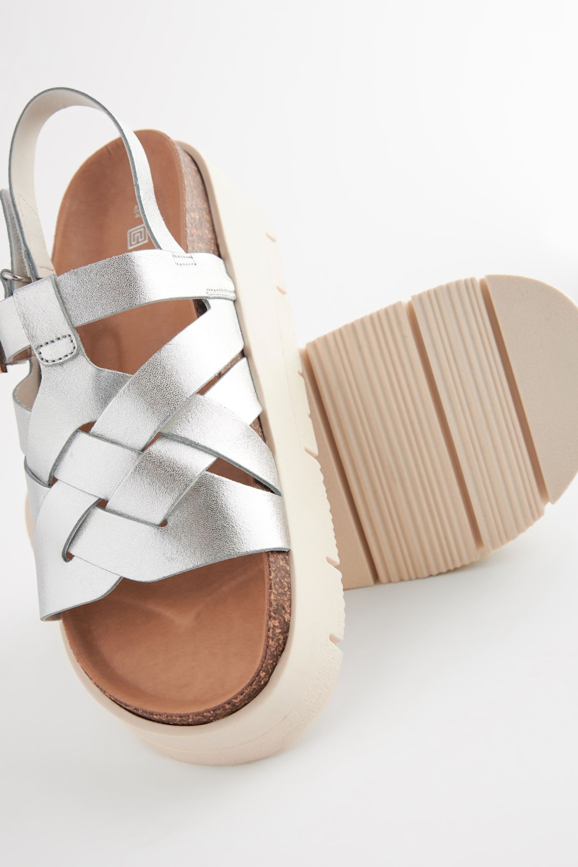 Silver Leather Weave Flatform Wedge Sandals - Image 5 of 5