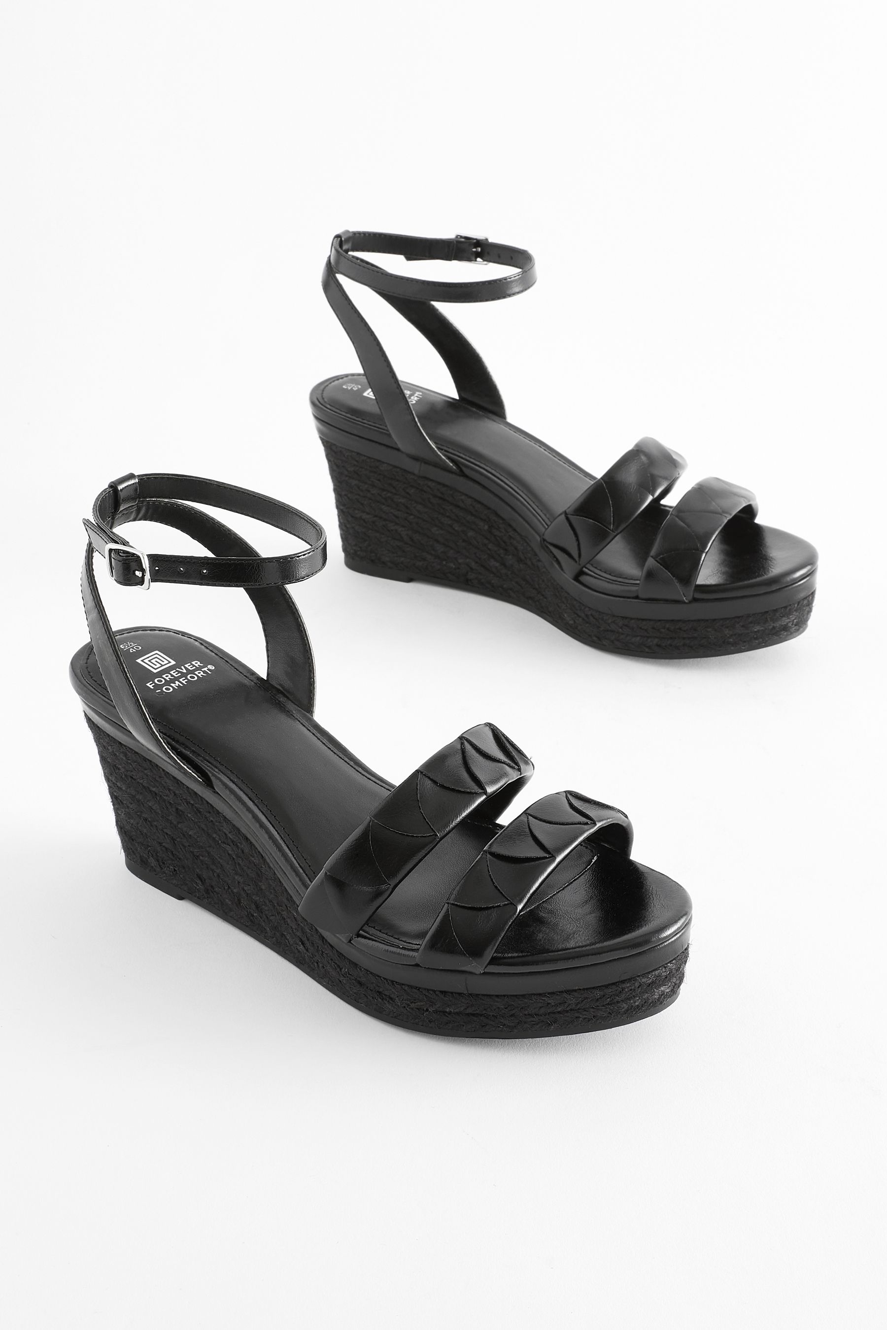 Buy Black Standard Wide Fit Forever Comfort Double Strap Wedges from the Next UK online shop