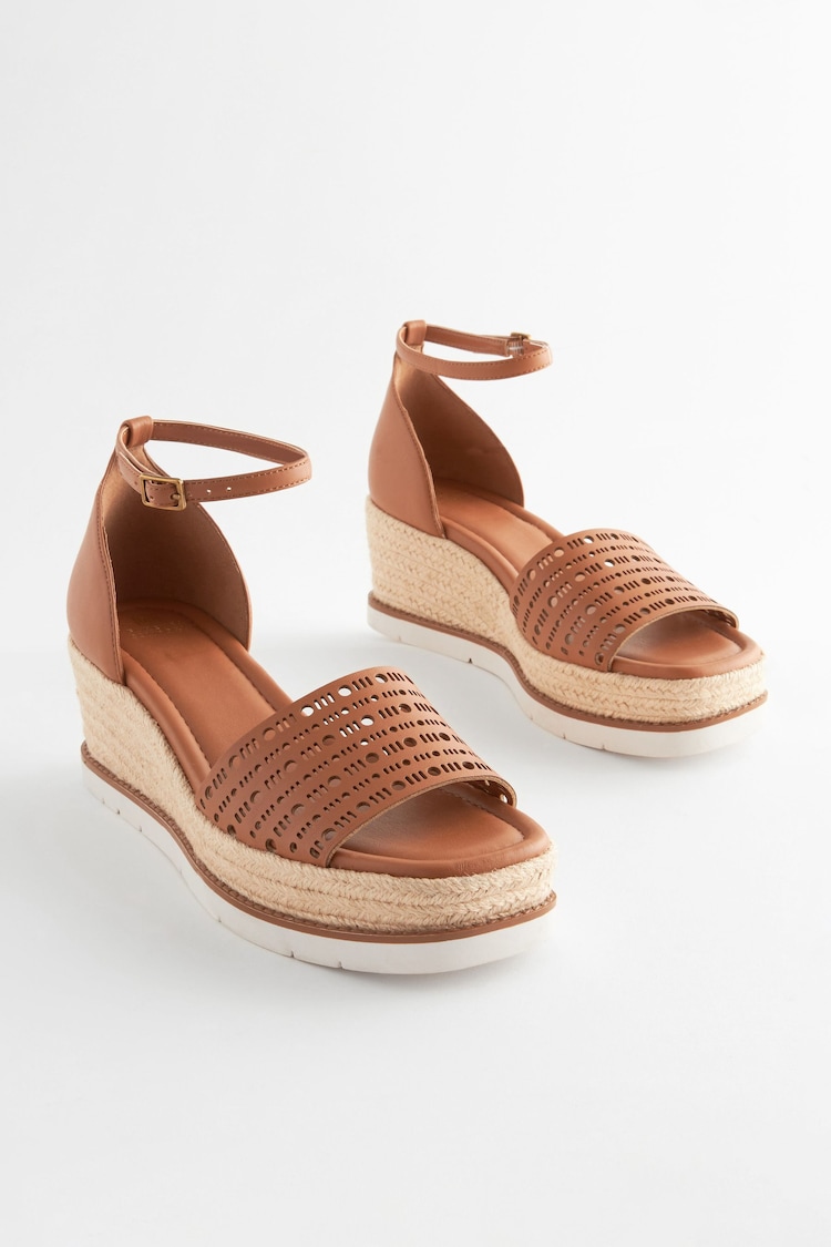 Tan Brown Forever Comfort® Lasercut Espadrilles Wedges - Image 1 of 6