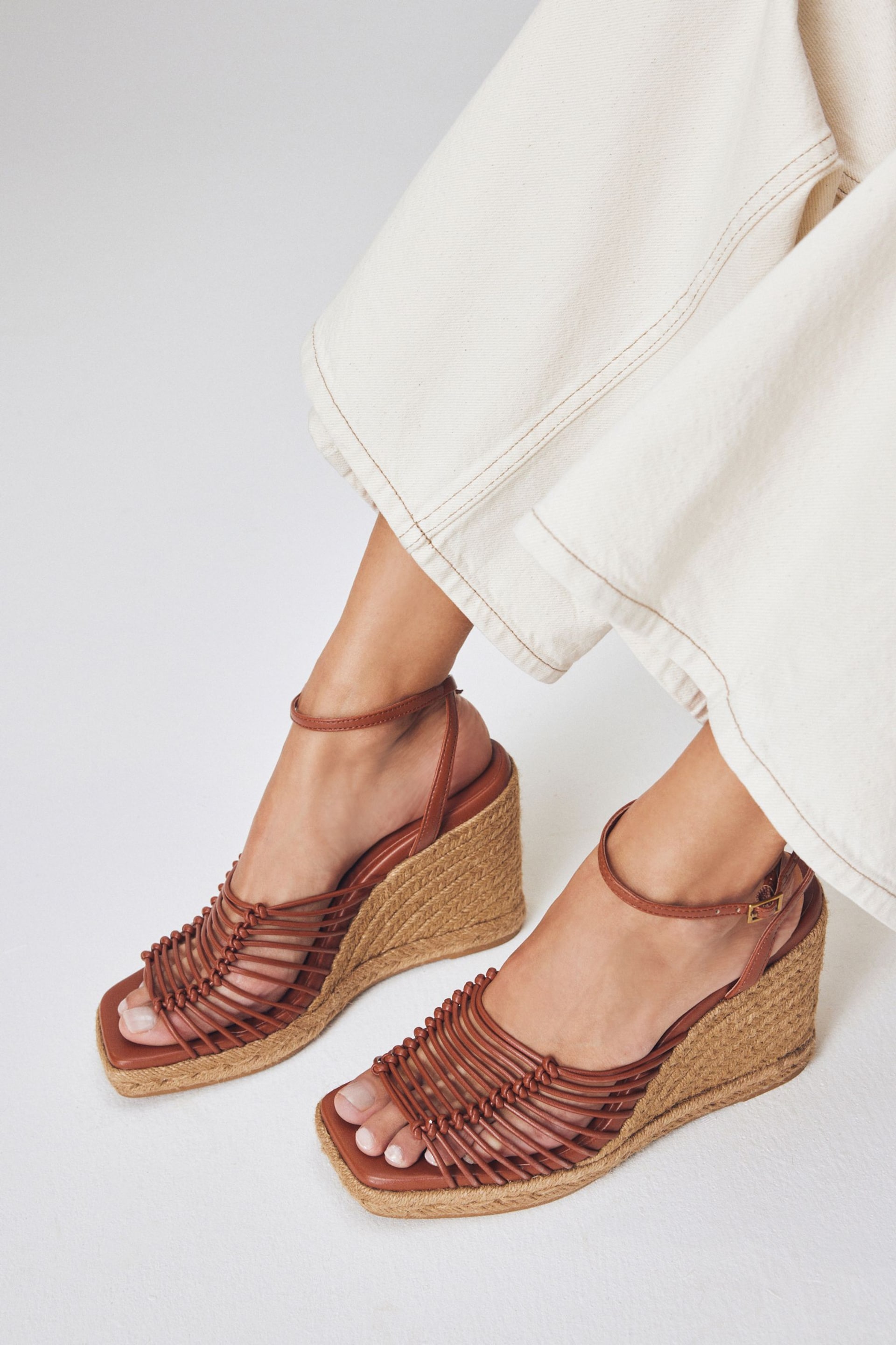 Tan Brown Forever Comfort® Square Toe Espadrille Wedges - Image 1 of 9