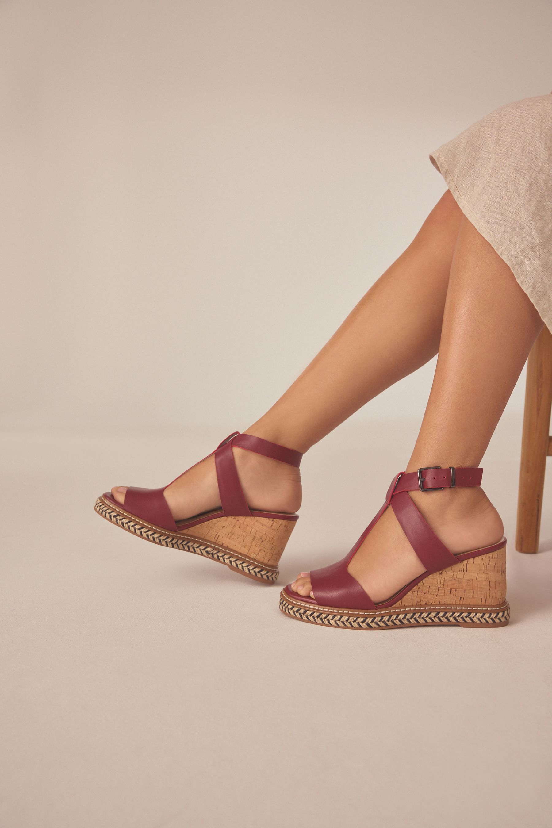 Buy Burgundy Forever Comfort Leather T Bar Wedges from the Next UK online shop