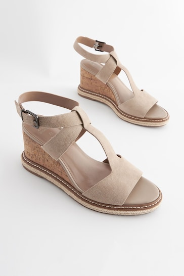Sand Forever Comfort® Leather T Bar Wedges