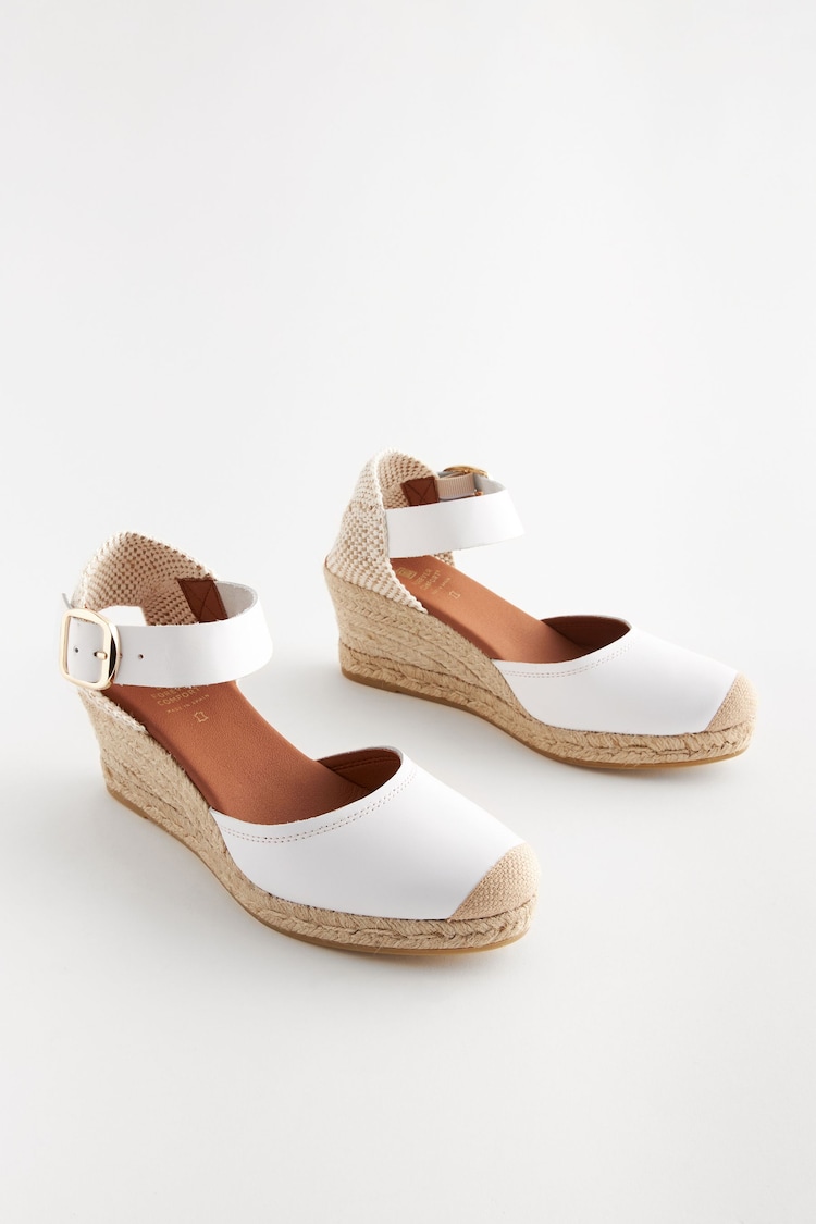 White Forever Comfort® Leather Espadrille Buckle Wedges - Image 1 of 5