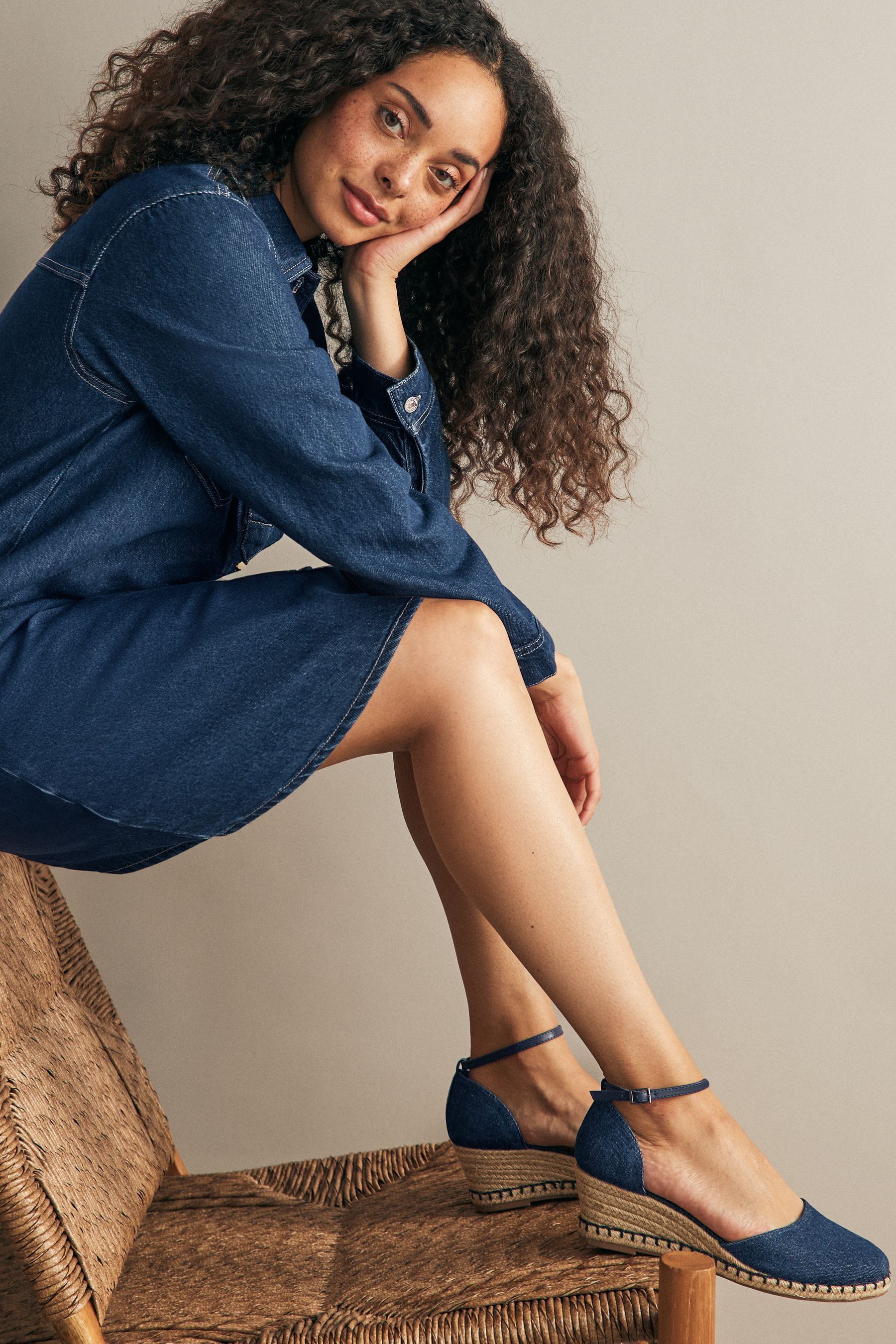Denim Standard Wide Fit Forever Comfort Closed Toe Wedges
