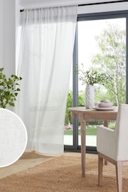 White Linen Look Slot Top Voile Unlined Sheer Panel Curtain - Image 1 of 3