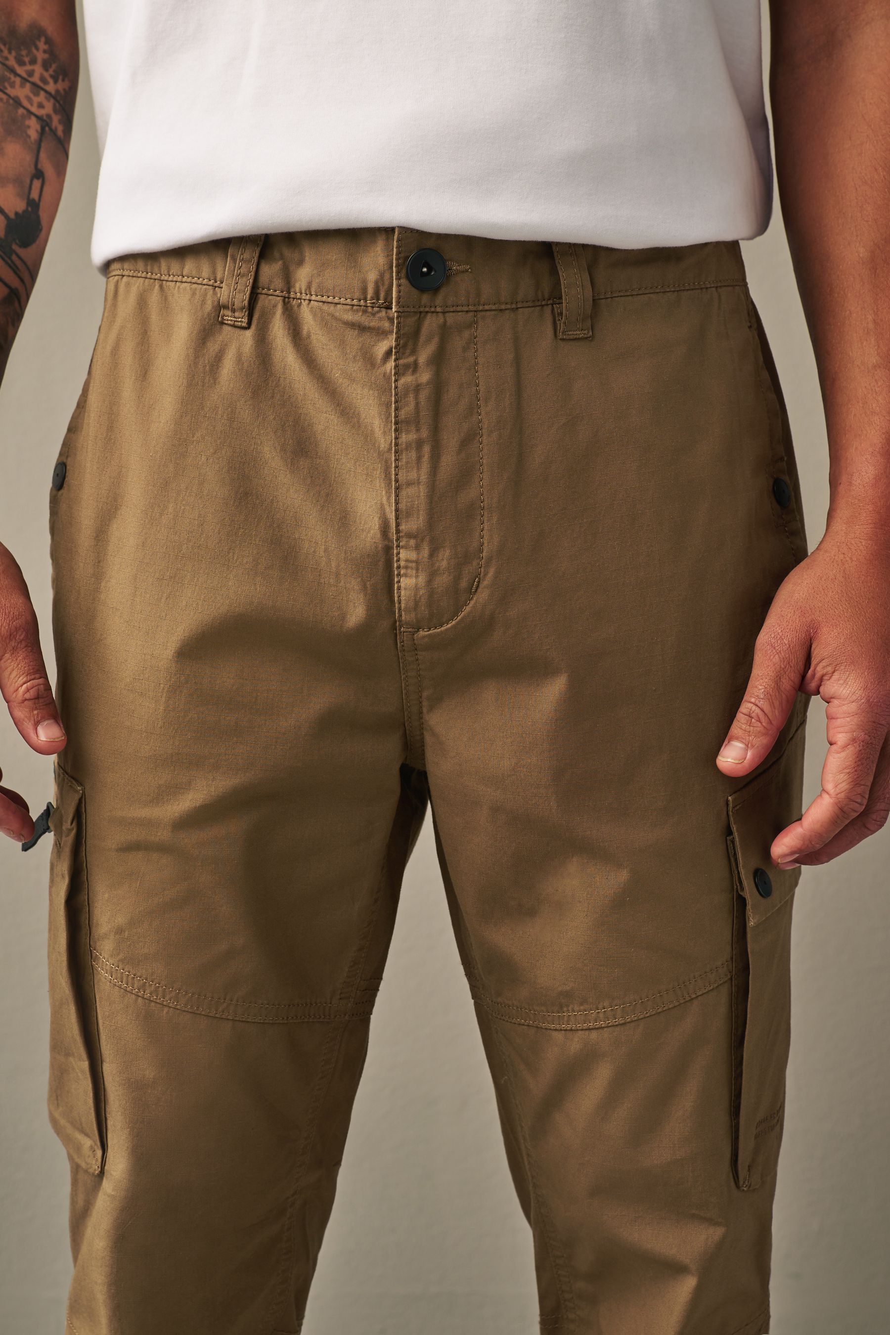 Buy Tan Brown Slim Stretch Cargo Utility Trousers from the Next UK
