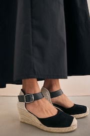 Black Forever Comfort® Leather Espadrille Buckle Wedges - Image 3 of 8