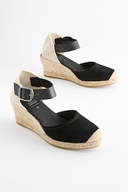 Black Forever Comfort® Leather Espadrille Buckle Wedges - Image 4 of 8