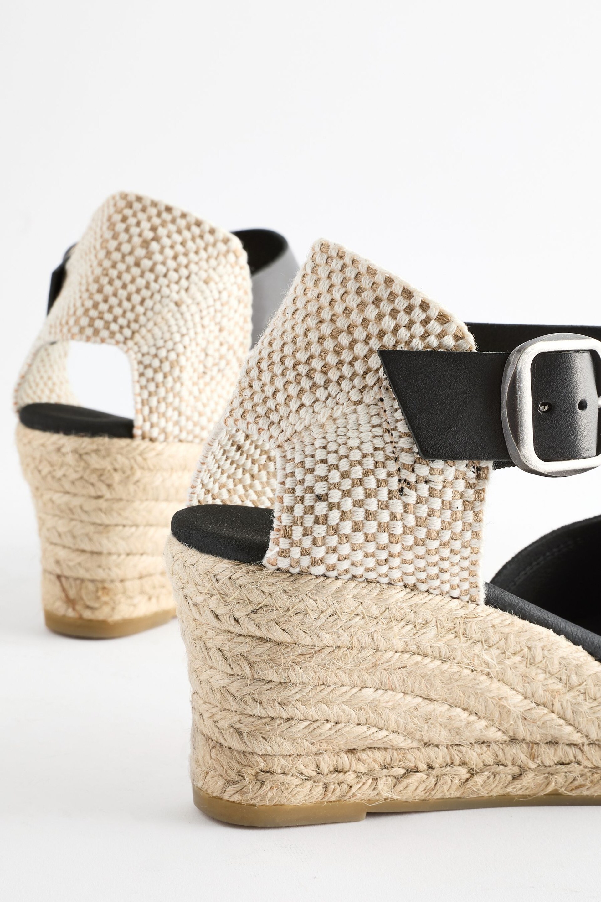 Black Forever Comfort® Leather Espadrille Buckle Wedges - Image 6 of 8