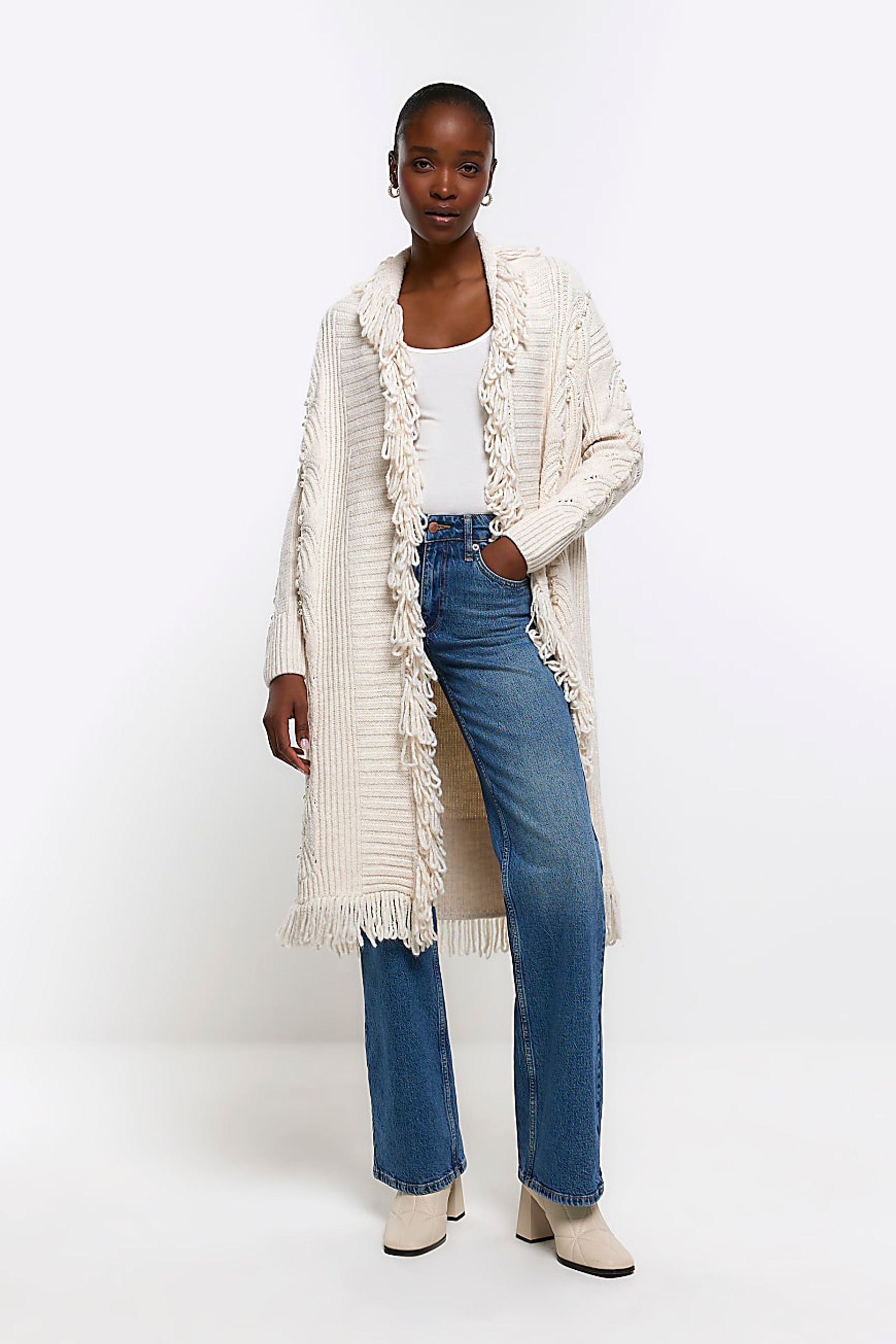 Buy River Island Cream Ultimate Fringe Cardigan from Next Luxembourg