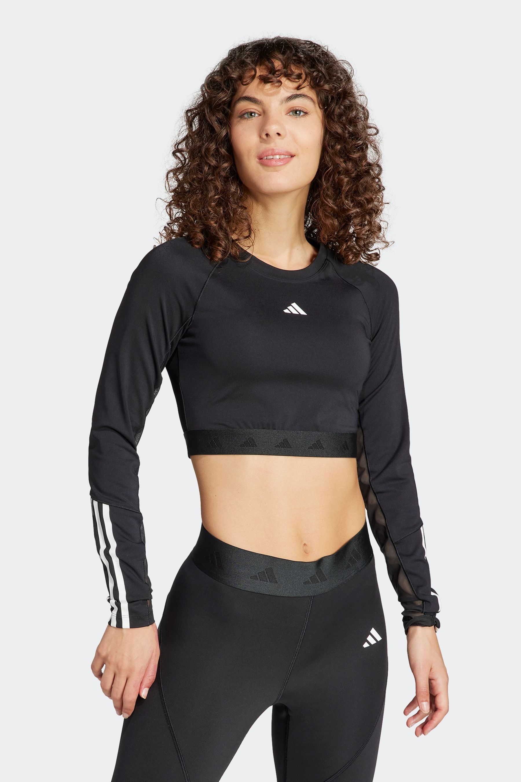 Adidas black crop top best sale long sleeve