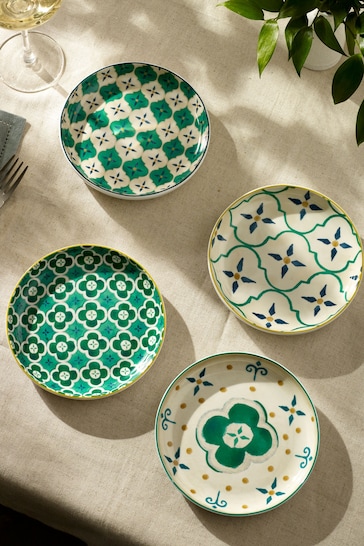 Set of 4 Green Patterned Tapas Plates