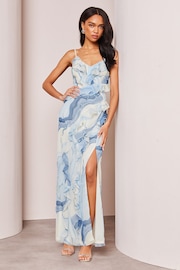 Lipsy Blue Print Sequin Ruffle Cami Summer Maxi Dress - Image 3 of 4