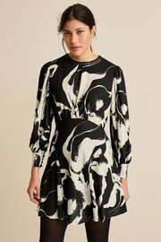 Black/White Mono Floral Long Sleeve Mini Dress - Image 1 of 6