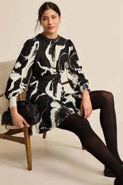 Black/White Mono Floral Long Sleeve Mini Dress - Image 2 of 6