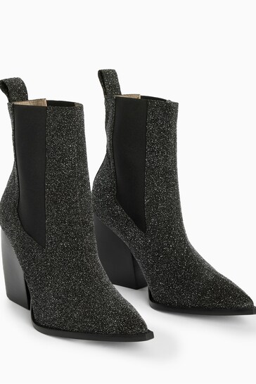 AllSaints Black Sparkle Ria Boots