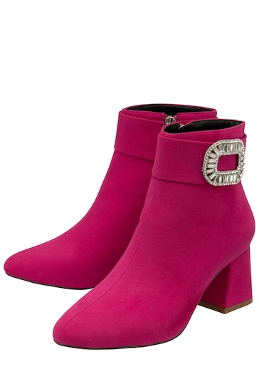 Lotus Pink Microfibre Block Heel Ankle Boots