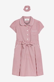 Red Gingham Cotton Rich Belted School Dress With Scrunchie (3-14yrs) - Image 5 of 9