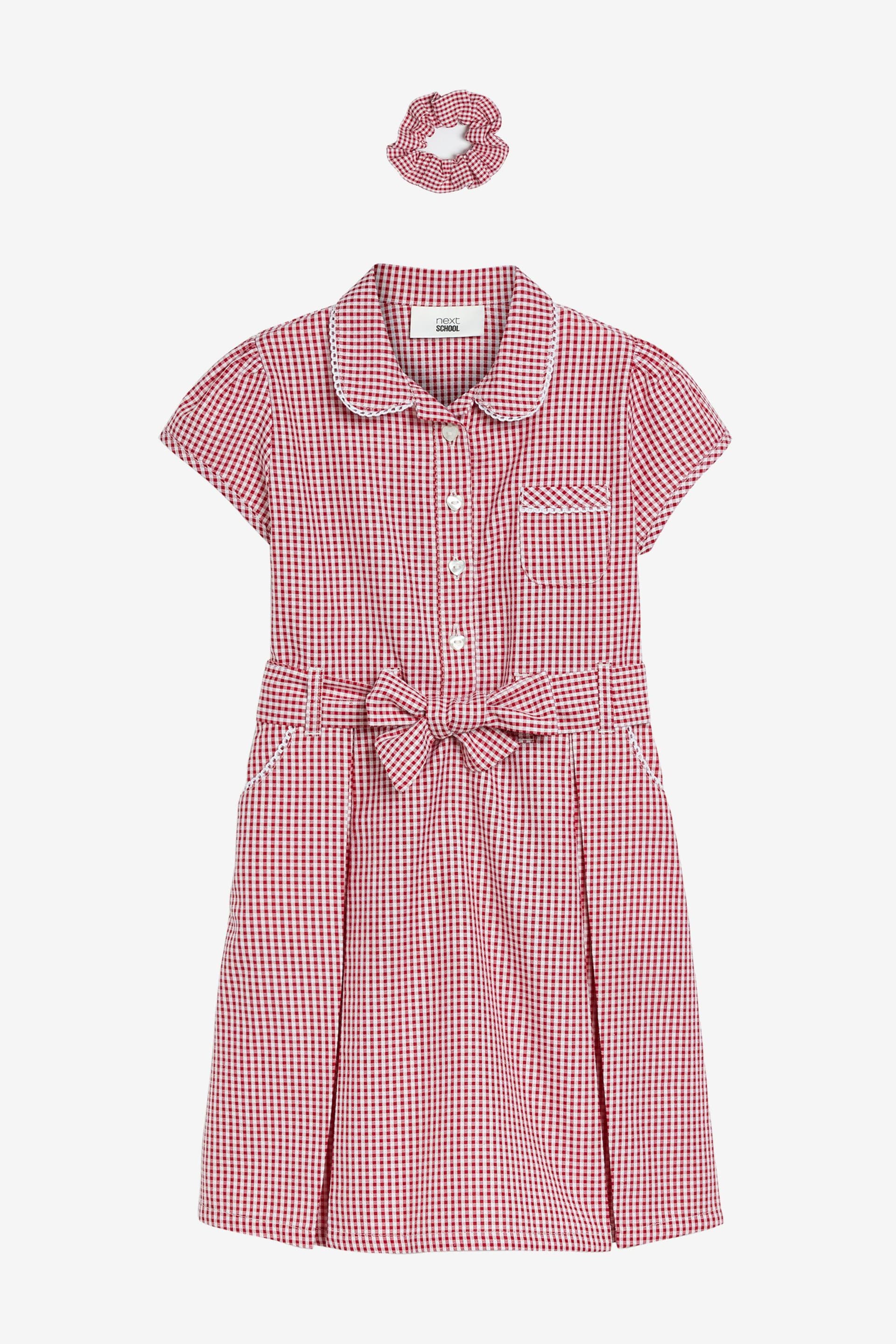 Red Gingham Cotton Rich Belted School Dress With Scrunchie (3-14yrs) - Image 5 of 9