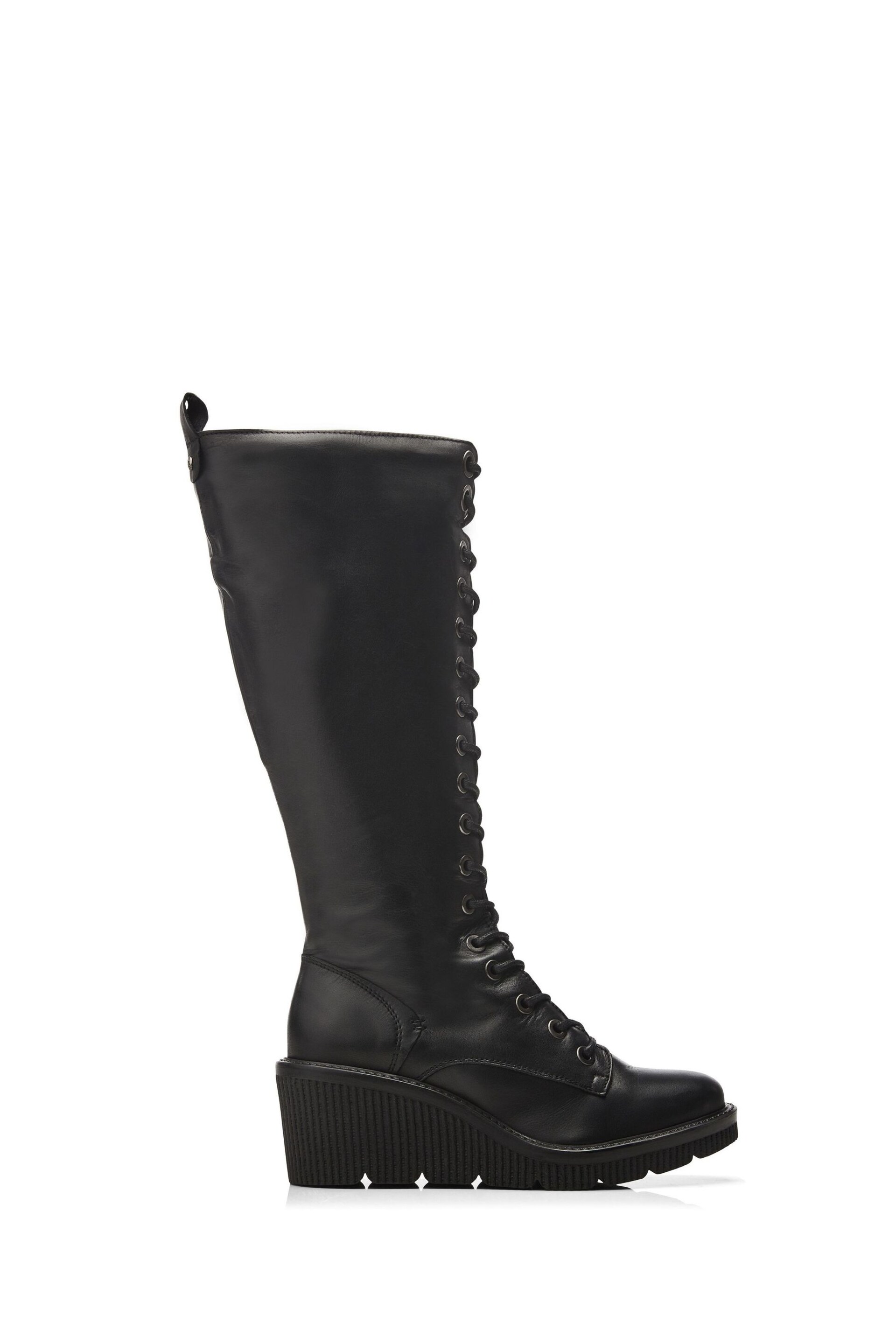 Moda in Pelle Halliyah Long Lace up Bezzie Crepe Wedge Black Boots - Image 1 of 4