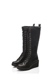 Moda in Pelle Halliyah Long Lace up Bezzie Crepe Wedge Black Boots - Image 2 of 4