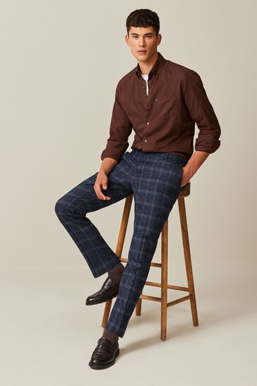 Navy Slim Trimmed Check Trousers